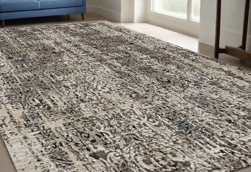 Grey Machine Woven Distressed Traditional Indoor Area Rug Photo 1
