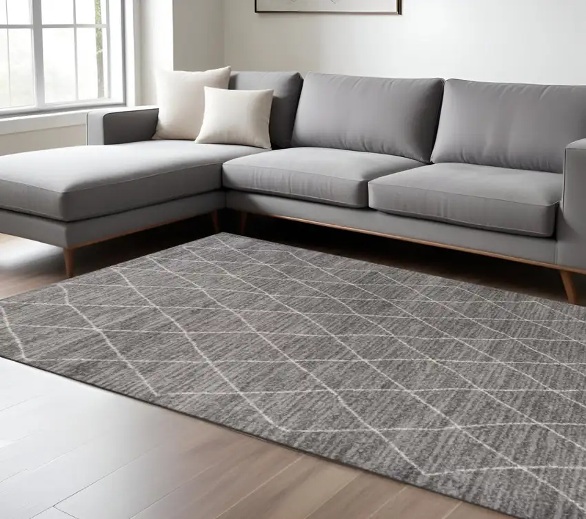 Gray And Ivory Geometric Area Rug Photo 1