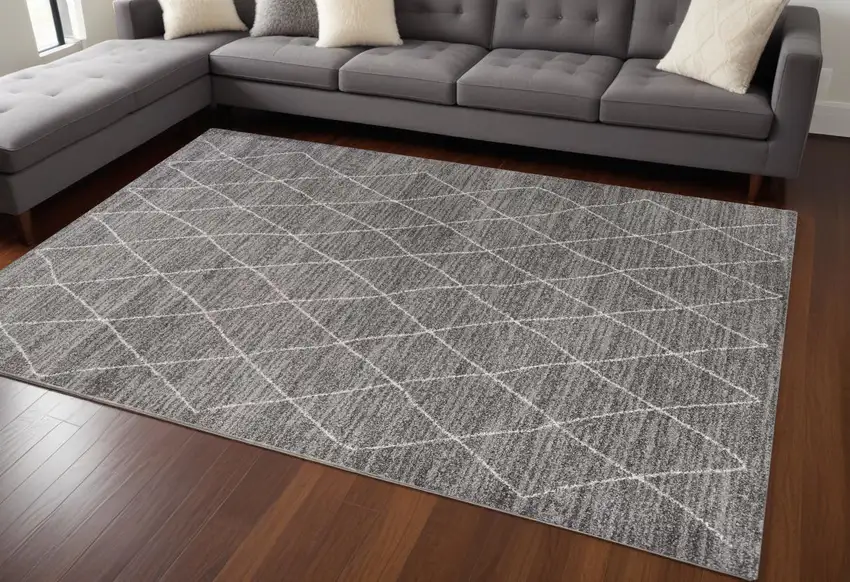 Grey Machine Woven Geometric Indoor Area Rug Photo 2
