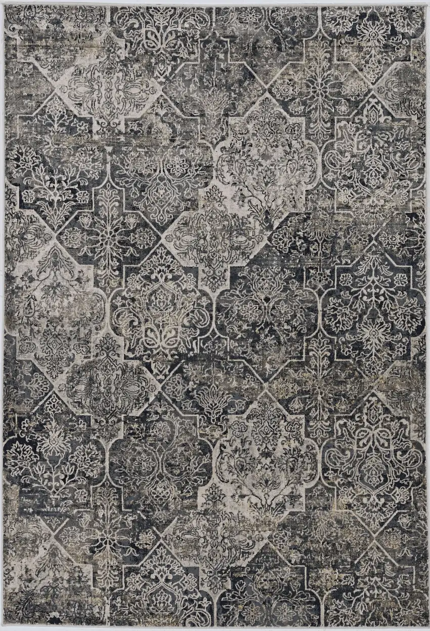 Grey Machine Woven Quatrefoil Indoor Area Rug Photo 2