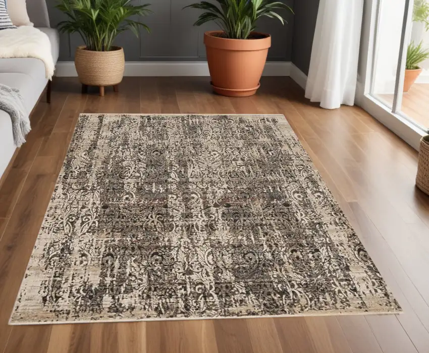 Grey Machine Woven Shrank Distressed Traditional Design Indoor Area Rug Photo 1