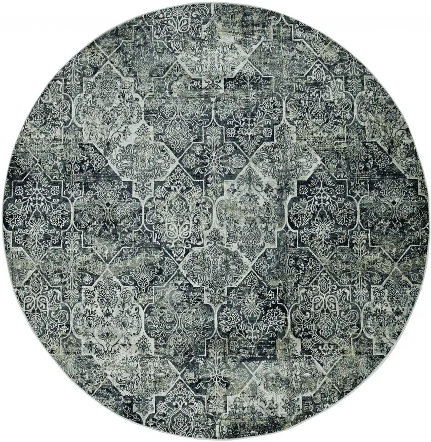 Grey Machine Woven Traditional Quatrefoil Round Indoor Area Rug Photo 1