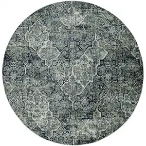 Photo of Grey Machine Woven Traditional Quatrefoil Round Indoor Area Rug