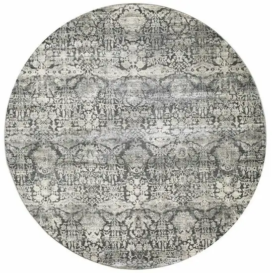 8' Gray And Ivory Floral Medallion Distressed Round Rug Photo 2