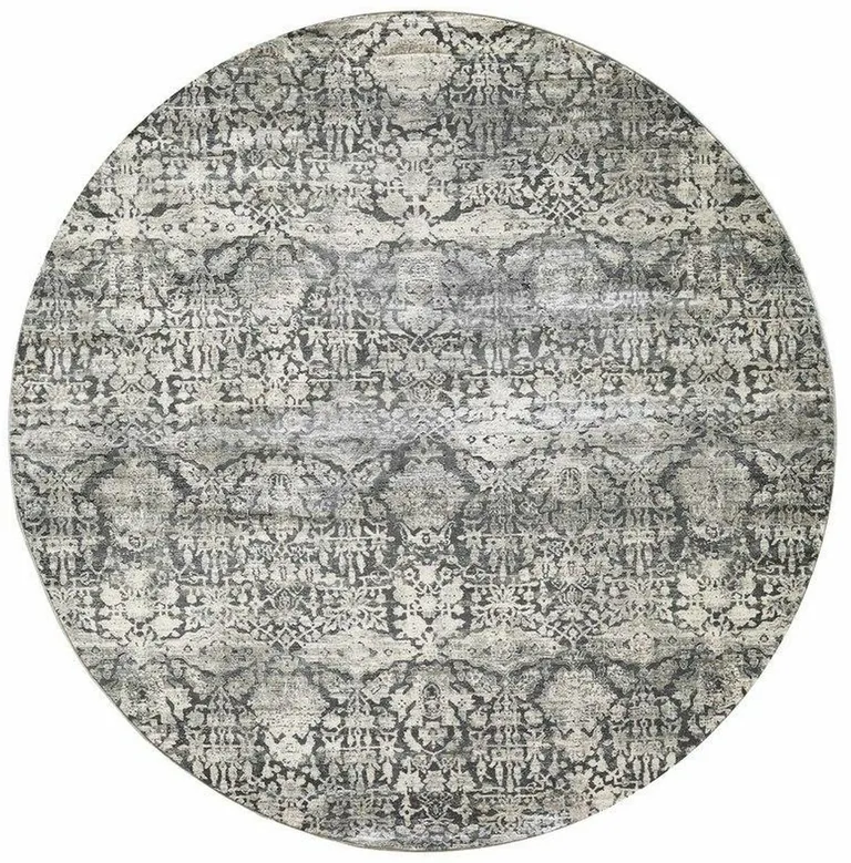 Grey Machine Woven Traditional Round Indoor Area Rug Photo 3