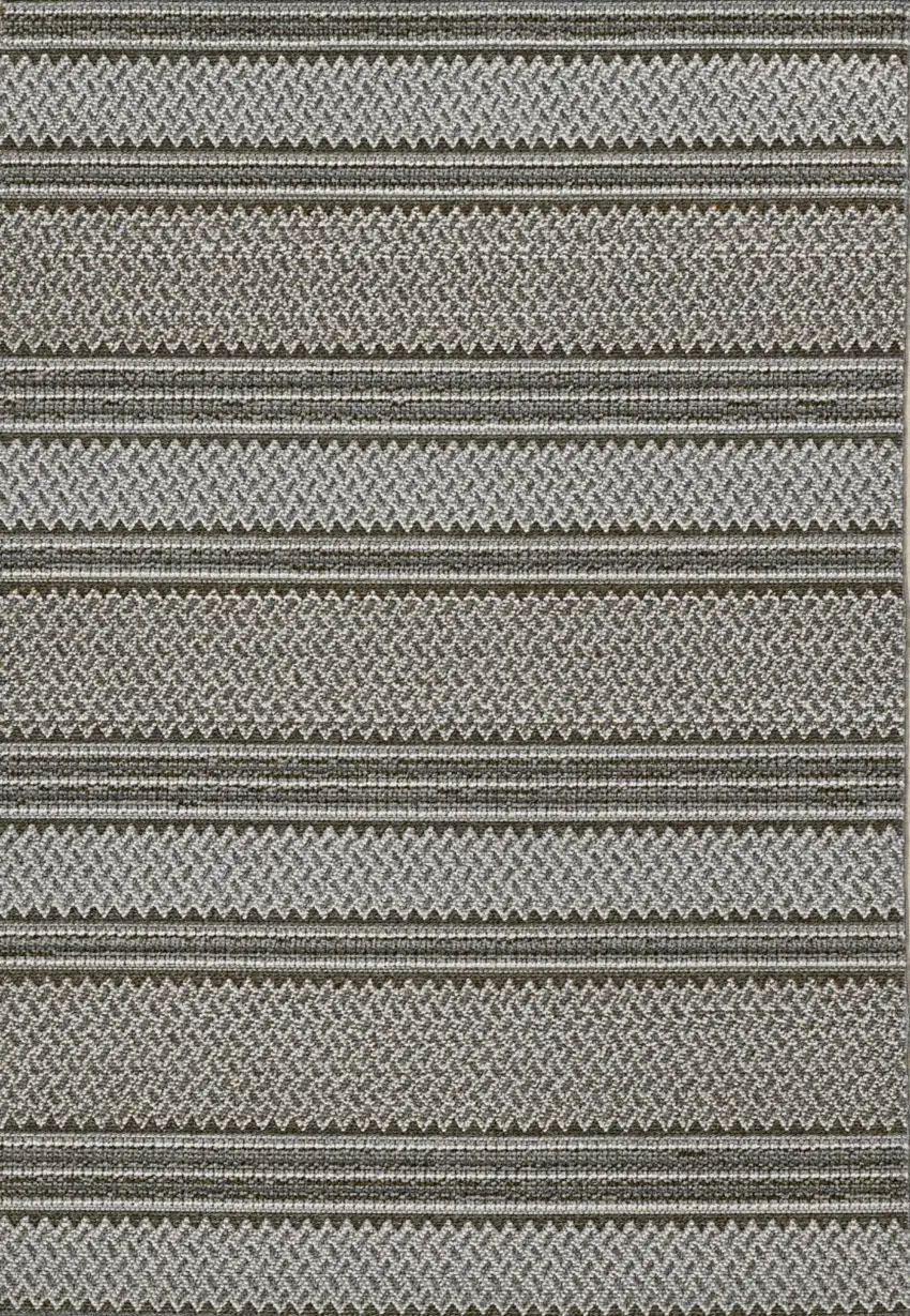 Grey Machine Woven UV Treated Awning Stripes Indoor Outdoor Runner Rug Photo 1