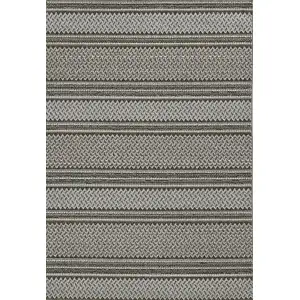 Photo of Grey Machine Woven UV Treated Awning Stripes Indoor Outdoor Runner Rug