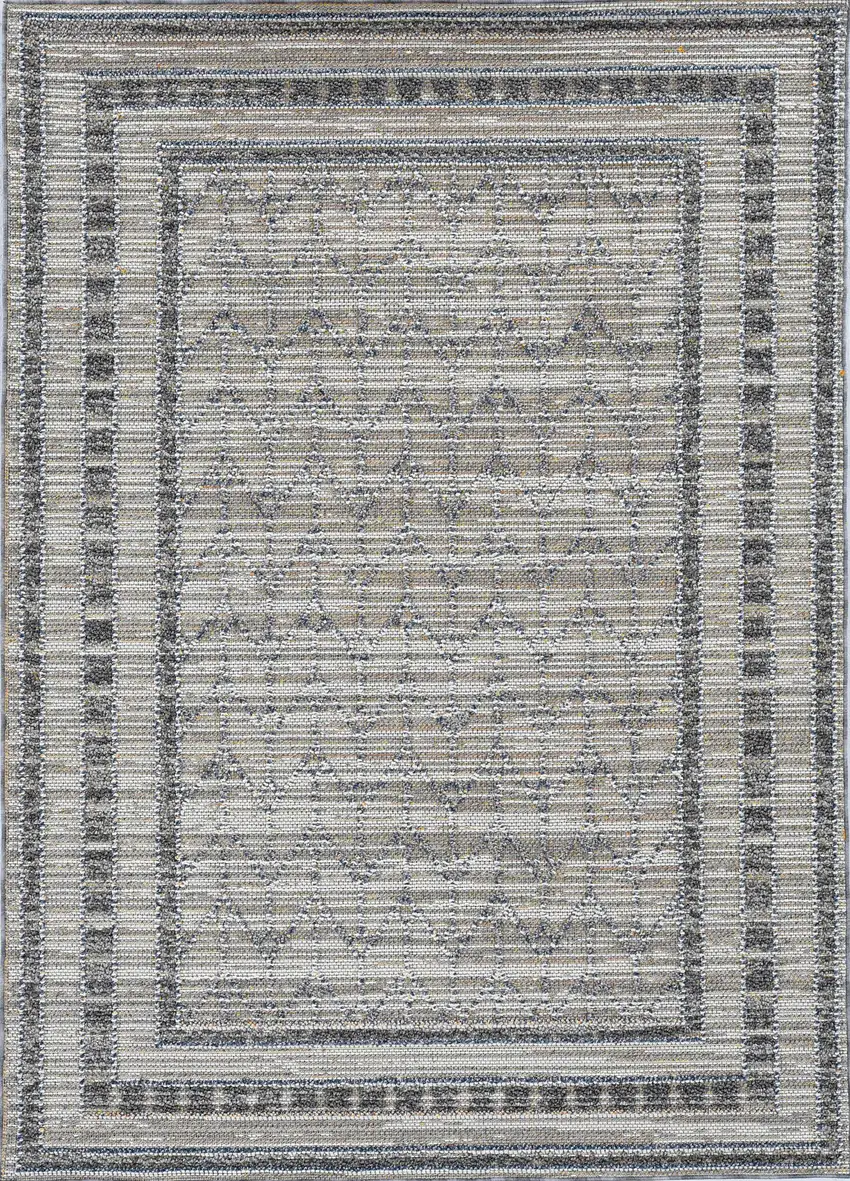 Grey Machine Woven UV Treated Bordered Chevron Indoor Outdoor Area Rug Photo 2