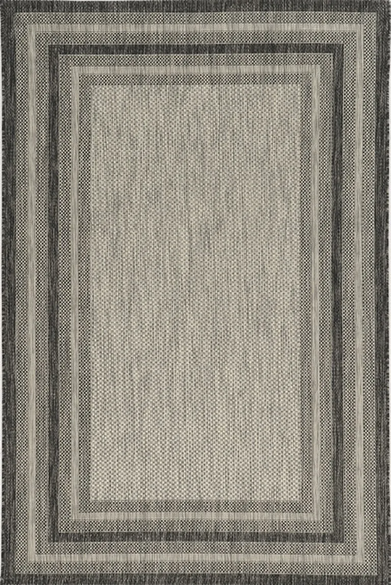 Grey Machine Woven UV Treated Bordered Indoor Outdoor Accent Rug Photo 5