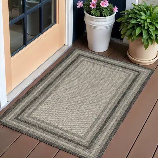 Gray Striped Indoor Outdoor Area Rug Photo 1