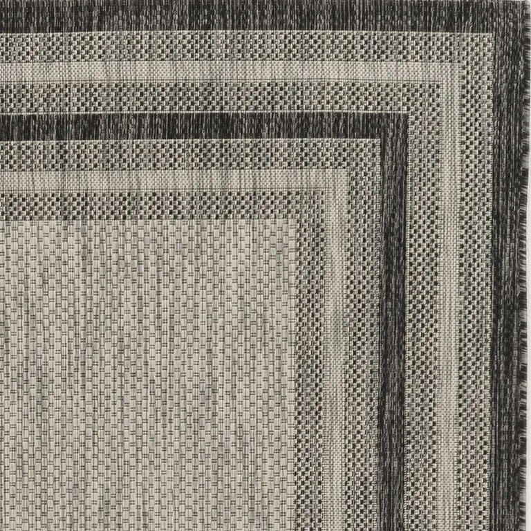 Grey Machine Woven UV Treated Bordered Indoor Outdoor Area Rug Photo 2