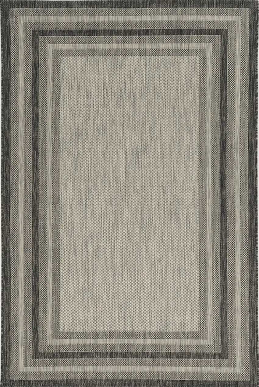 8'X11' Grey Machine Woven Uv Treated Bordered Indoor Outdoor Area Rug Photo 1