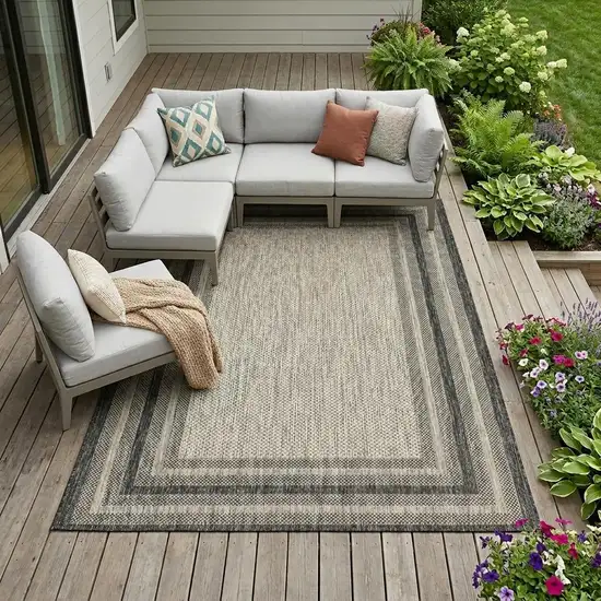 Gray Striped Indoor Outdoor Area Rug Photo 1
