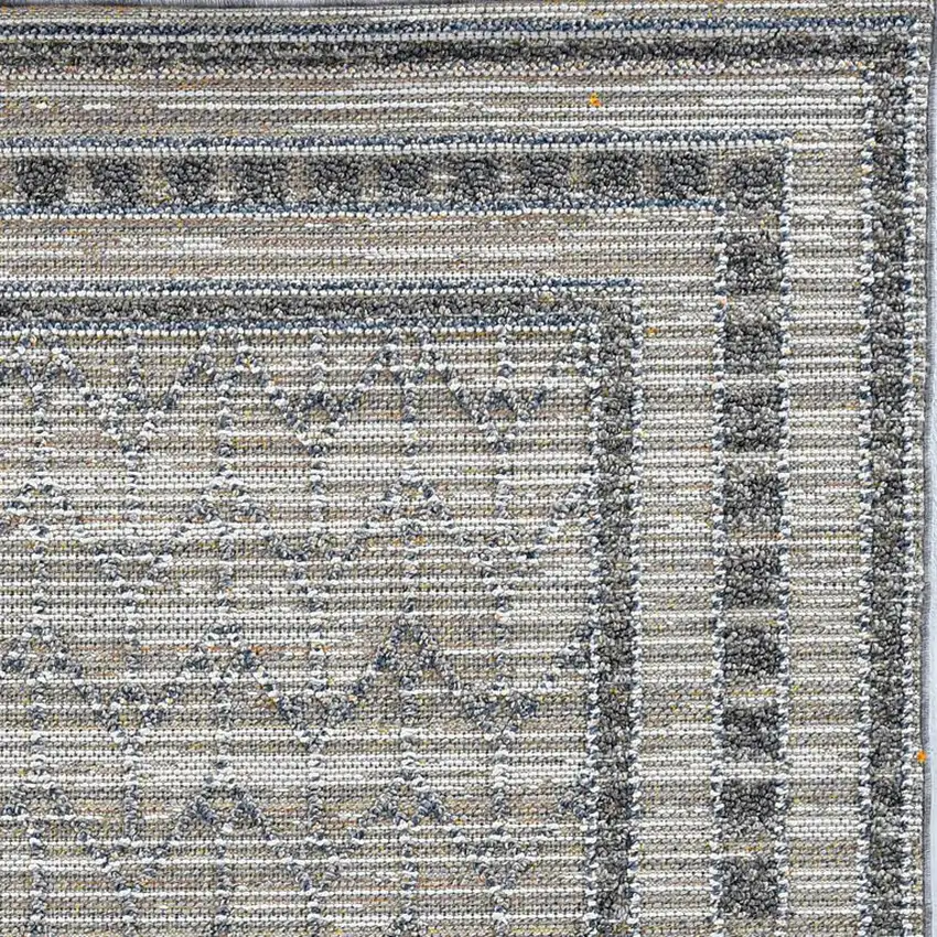 Grey Machine Woven UV Treated Bordered Indoor Outdoor Area Rug Photo 2