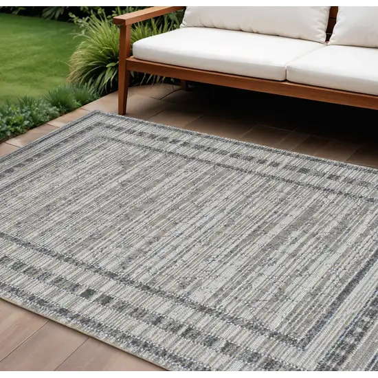 Gray Striped Indoor Outdoor Area Rug Photo 2