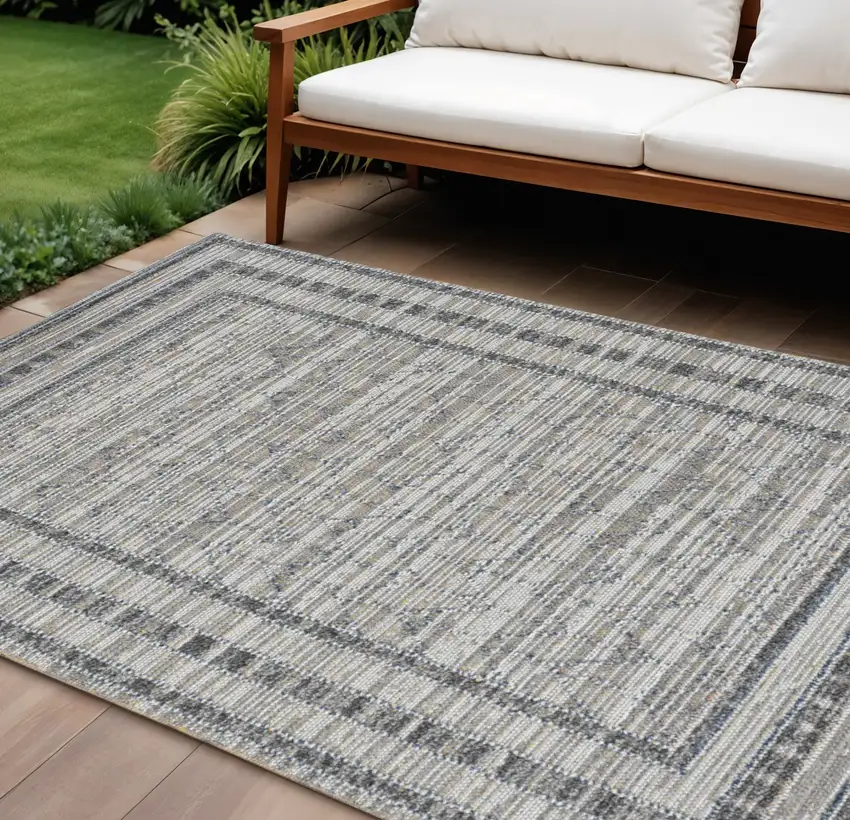 Gray Striped Indoor Outdoor Area Rug Photo 2