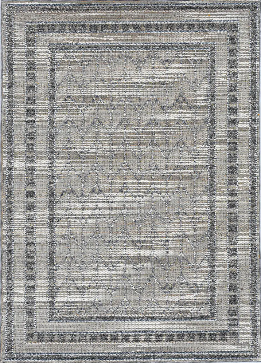 Grey Machine Woven UV Treated Bordered Indoor Outdoor Area Rug Photo 1
