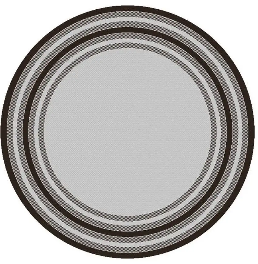 8' Grey Machine Woven Uv Treated Bordered Indoor Outdoor Round Area Rug Photo 1