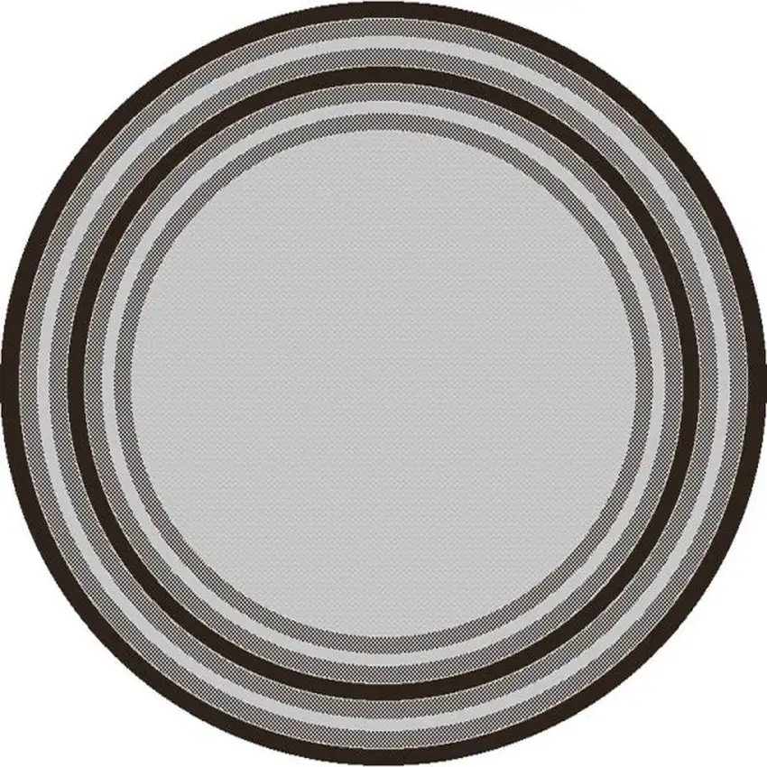 8' Grey Machine Woven Uv Treated Bordered Indoor Outdoor Round Area Rug Photo 3