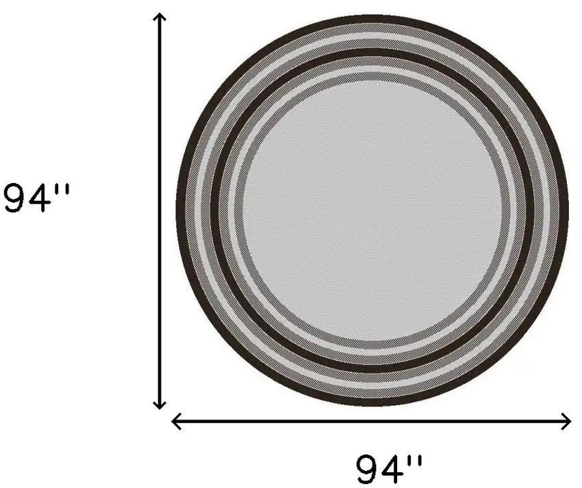 8' Grey Machine Woven Uv Treated Bordered Indoor Outdoor Round Area Rug Photo 7