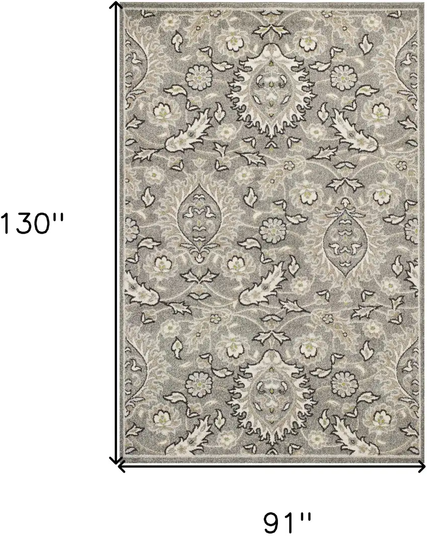 8'X11' Grey Machine Woven Uv Treated Floral Traditional Indoor Outdoor Area Rug Photo 3