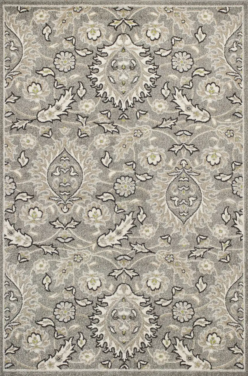 Grey Machine Woven UV Treated Floral Traditional Indoor Outdoor Area Rug Photo 1