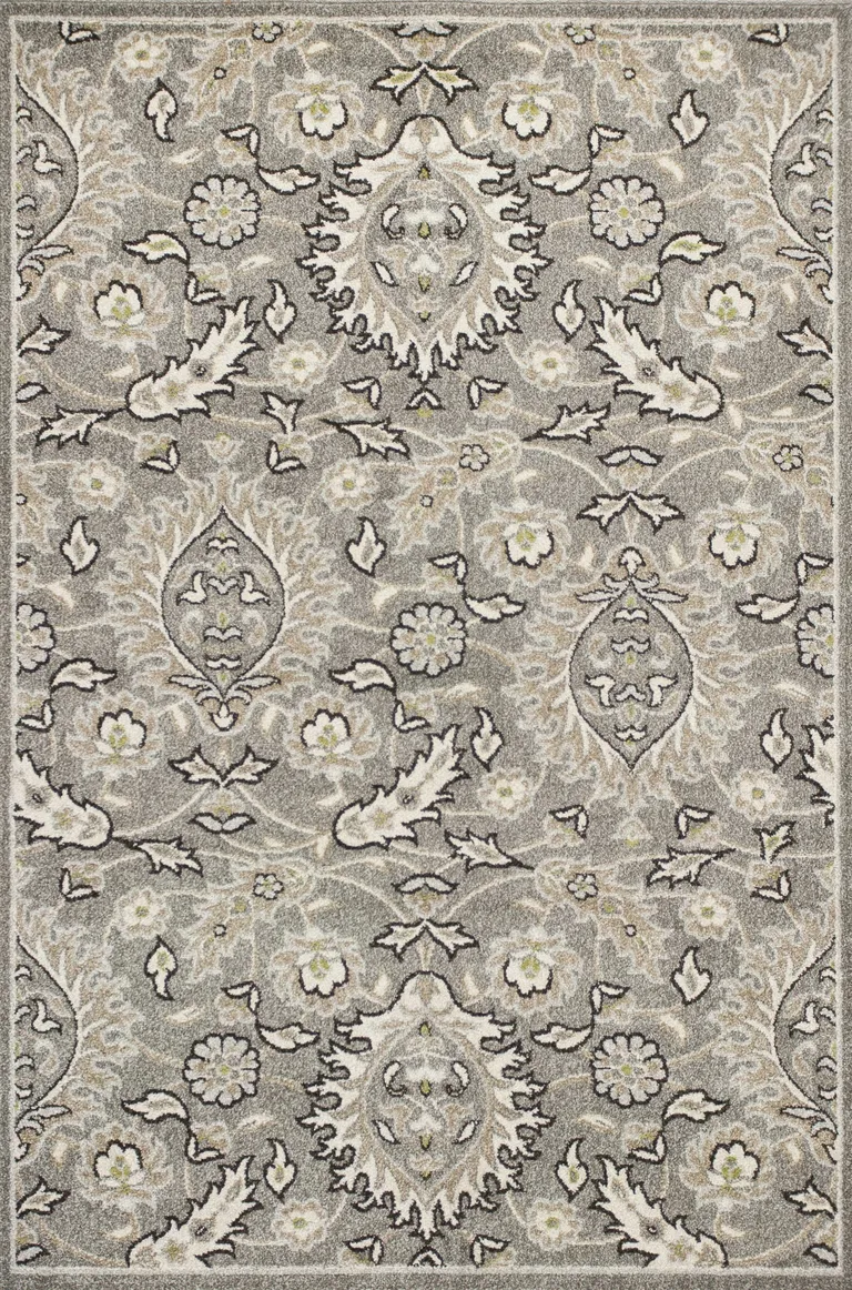 Grey Machine Woven UV Treated Floral Traditional Indoor Outdoor Area Rug Photo 1