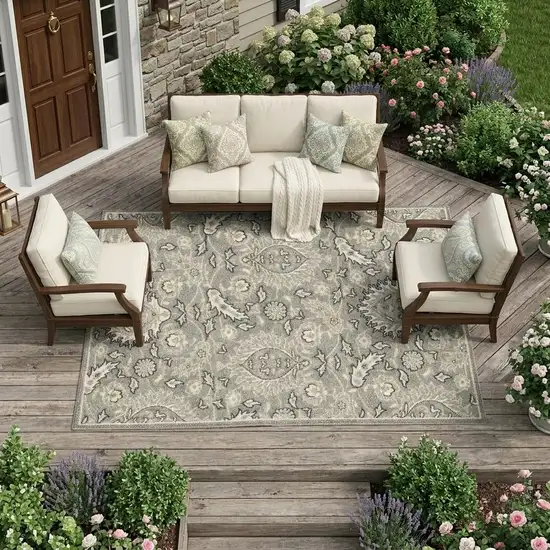 Gray Damask Indoor Outdoor Area Rug Photo 1