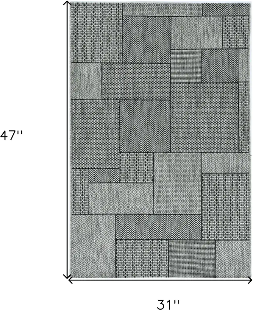 3'X4' Grey Machine Woven Uv Treated Geometric Blocks Indoor Outdoor Accent Rug Photo 3