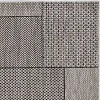 Photo of Grey Machine Woven UV Treated Geometric Blocks Indoor Outdoor Accent Rug