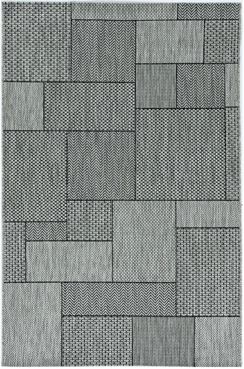3'X4' Grey Machine Woven Uv Treated Geometric Blocks Indoor Outdoor Accent Rug Photo 2