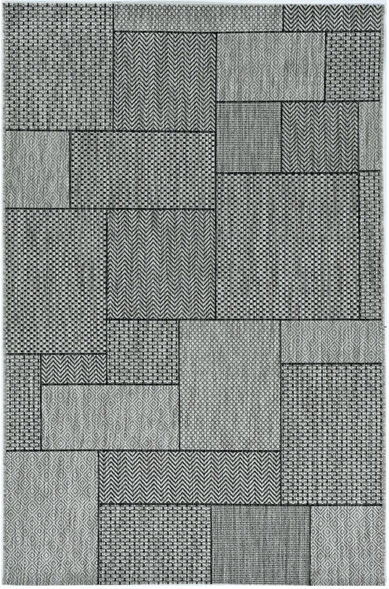 Grey Machine Woven UV Treated Geometric Blocks Indoor Outdoor Accent Rug Photo 4
