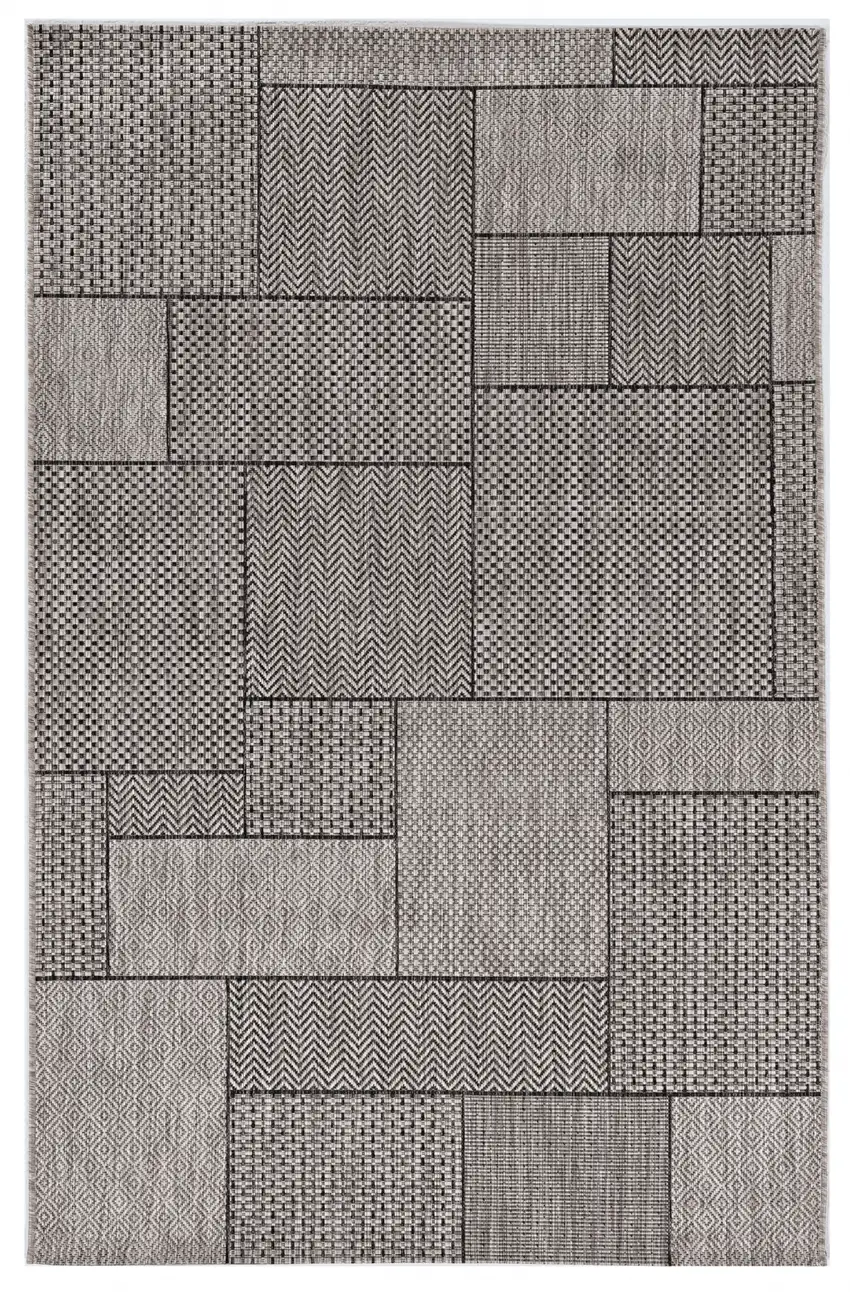 3'X5' Grey Machine Woven Uv Treated Geometric Blocks Indoor Outdoor Area Rug Photo 2