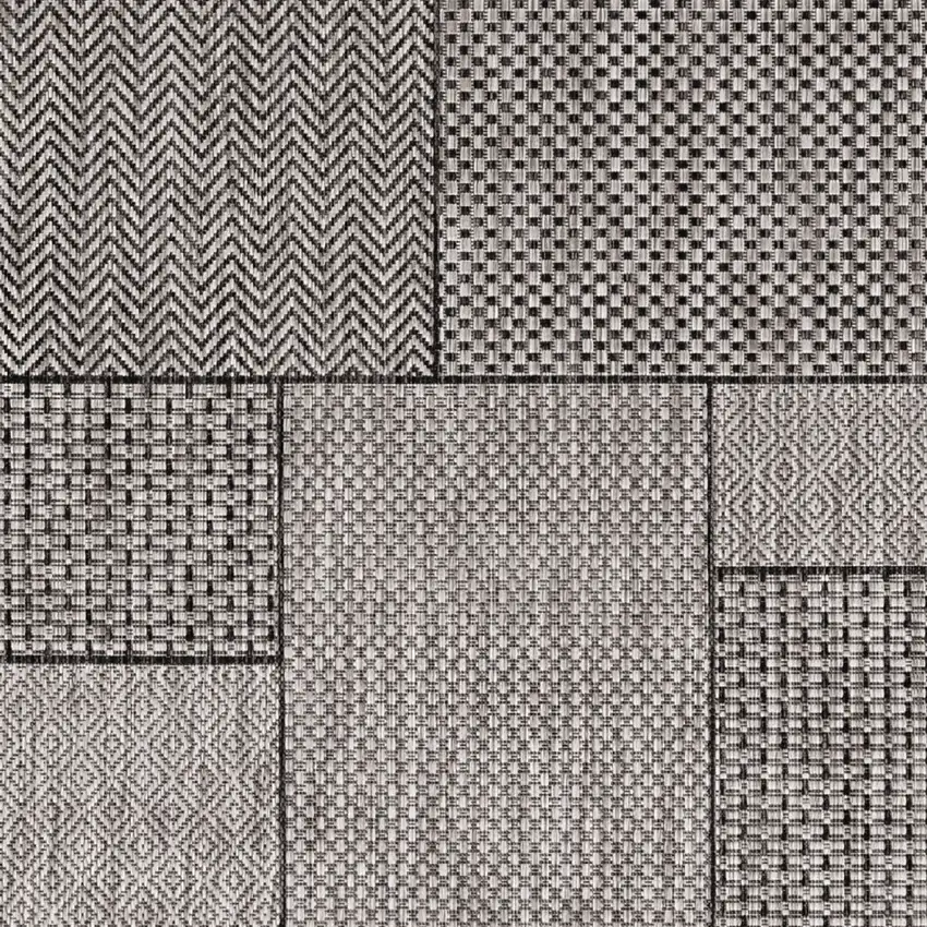 3'X5' Grey Machine Woven Uv Treated Geometric Blocks Indoor Outdoor Area Rug Photo 7