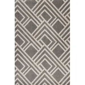 Photo of Grey Machine Woven UV Treated Geometric Indoor Outdoor Accent Rug