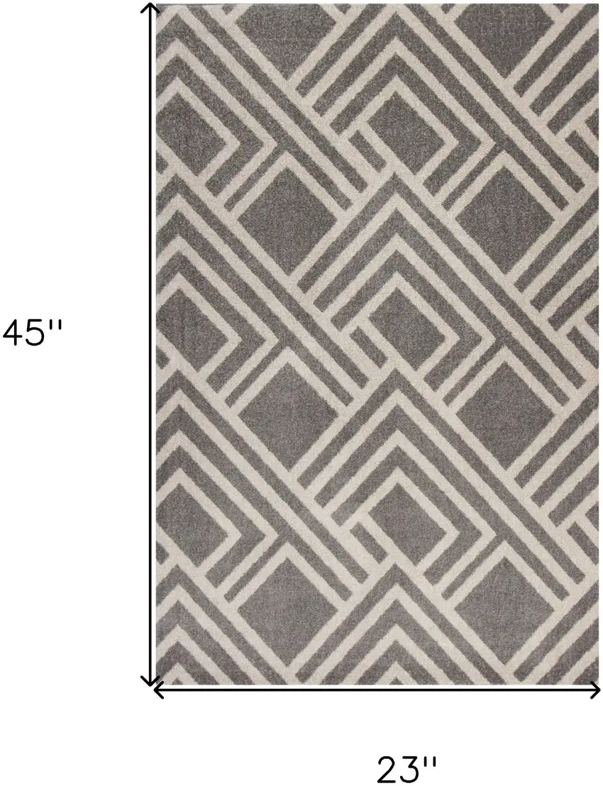 Grey Machine Woven Uv Treated Geometric Indoor Outdoor Accent Rug Photo 3