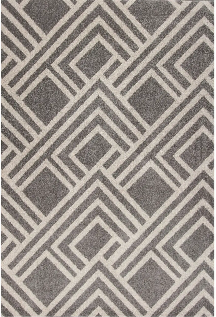 3'X5' Grey Machine Woven Uv Treated Geometric Indoor Outdoor Area Rug Photo 2