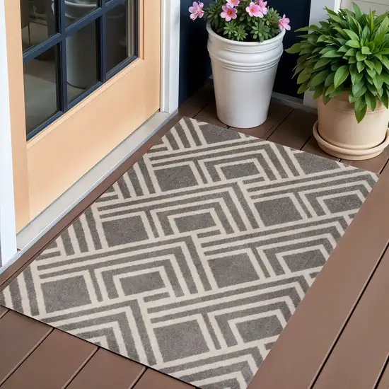 Gray Striped Indoor Outdoor Area Rug Photo 1