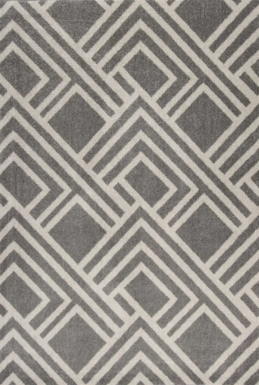 Grey Machine Woven UV Treated Geometric Indoor Outdoor Area Rug Photo 2