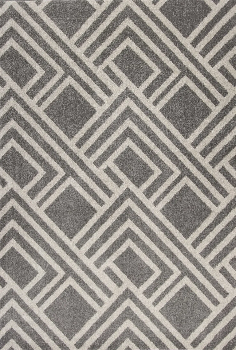Grey Machine Woven UV Treated Geometric Indoor Outdoor Area Rug Photo 2