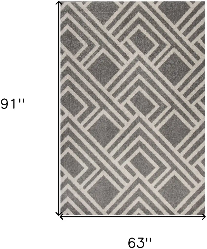 5'X8' Grey Machine Woven Uv Treated Geometric Indoor Outdoor Area Rug Photo 3