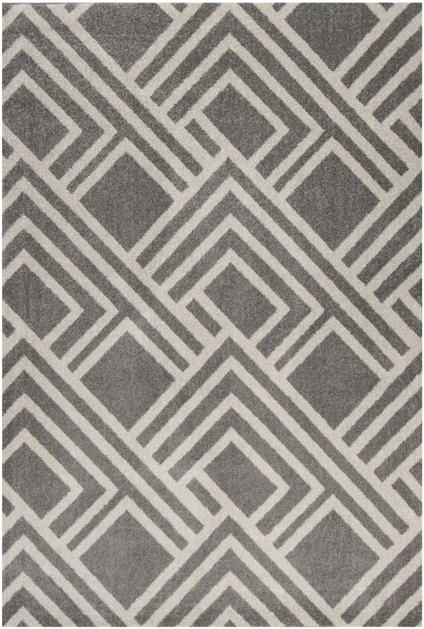5'X8' Grey Machine Woven Uv Treated Geometric Indoor Outdoor Area Rug Photo 2
