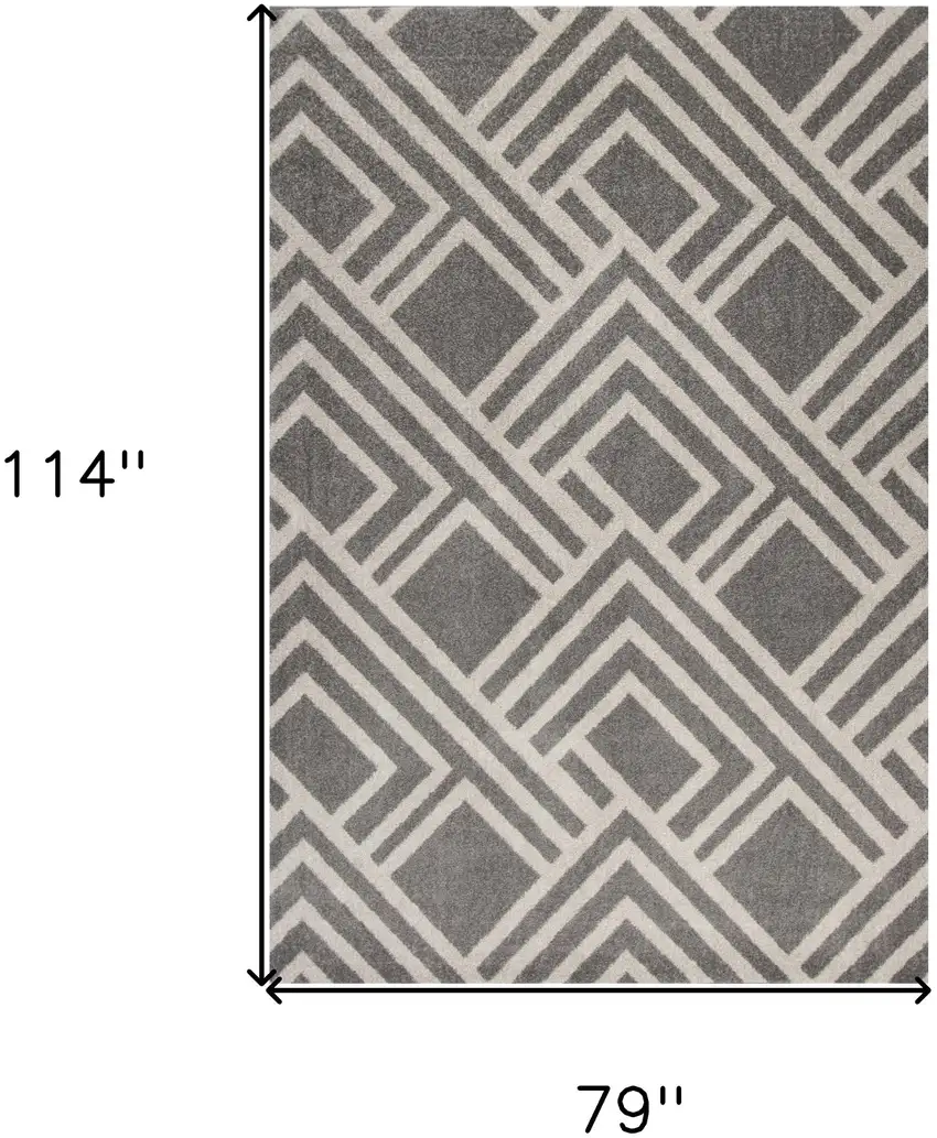 7'X10' Grey Machine Woven Uv Treated Geometric Indoor Outdoor Area Rug Photo 3