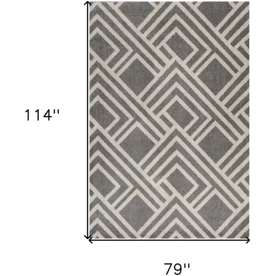 7'X10' Grey Machine Woven Uv Treated Geometric Indoor Outdoor Area Rug Photo 3
