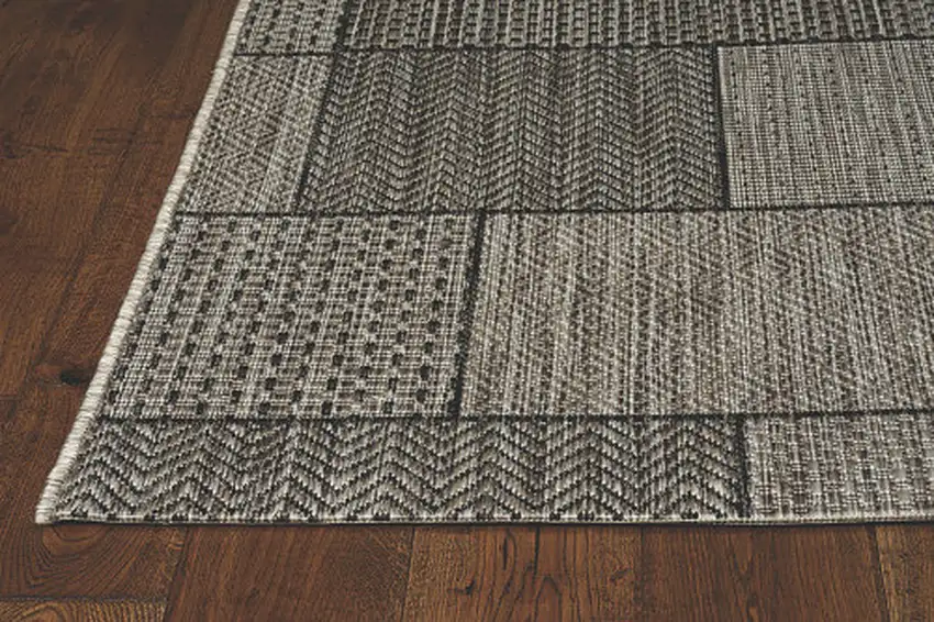 8'X11' Grey Machine Woven Uv Treated Geometric Indoor Outdoor Area Rug Photo 7