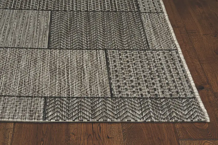 8'X11' Grey Machine Woven Uv Treated Geometric Indoor Outdoor Area Rug Photo 3