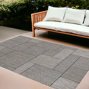 Photo of Grey Machine Woven UV Treated Geometric Indoor Outdoor Area Rug