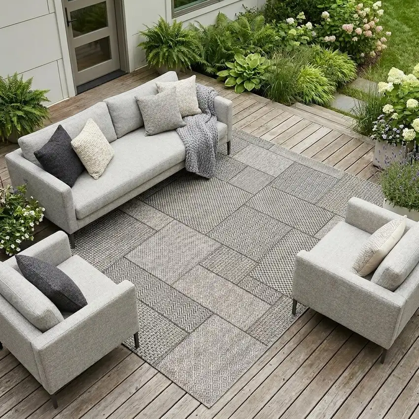 Gray Southwestern Indoor Outdoor Area Rug Photo 1