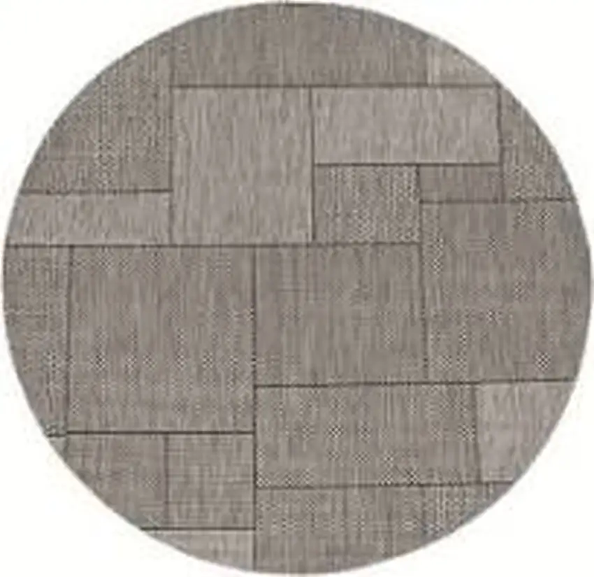 8' Grey Machine Woven Uv Treated Geometric Indoor Outdoor Round Area Rug Photo 4