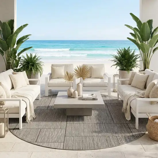 8' Gray Southwestern Indoor Outdoor Area Rug Photo 1